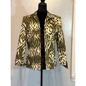 Kasper Petite Animal Print Blazer Green Beige Career Jacket Size 8P
